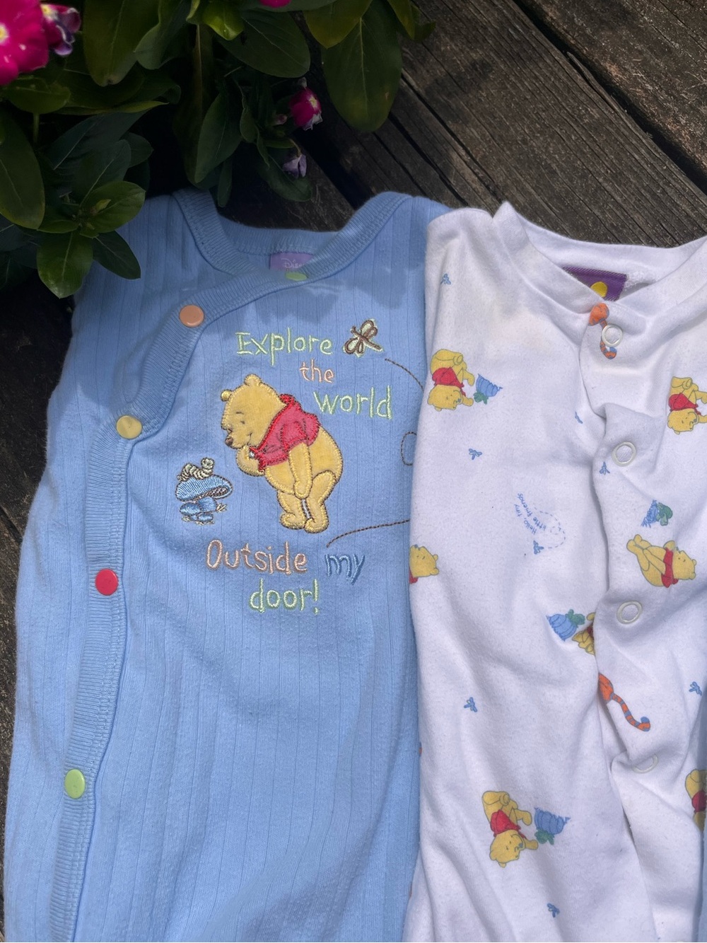 Vintage Style Winnie the Pooh Baby Sleepers - Blue & White Set of 3 - Picture 4 of 6